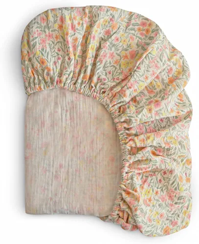 Vista 26 de mushie Sábana bajera ajustable de muselina extra suave para cuna, 192 hilos, 28 x 52 pulgadas (azul bebé)