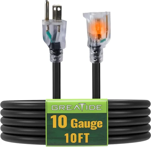 Vista 11 de Cable de extensión iluminado para exteriores de 10 pies - Cable de extensión amarillo resistente SJTW 10/3 con enchufe a tierra de 3 puntas
