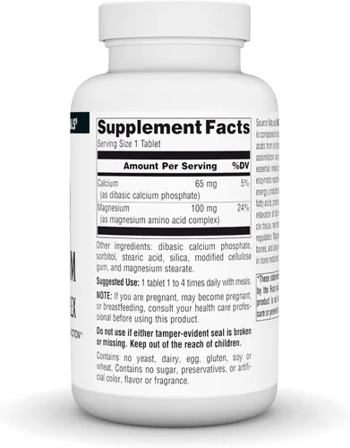 Vista 2 de Source Naturals Quelato de magnesio - Apoya la función nerviosa y muscular - 250 tabletas