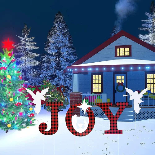 Vista 3 de Belén al aire libre, decoración de patio de la Santa Familia, letrero de Navidad de alegría, juegos de Belén para decoraciones de Navidad, belén al