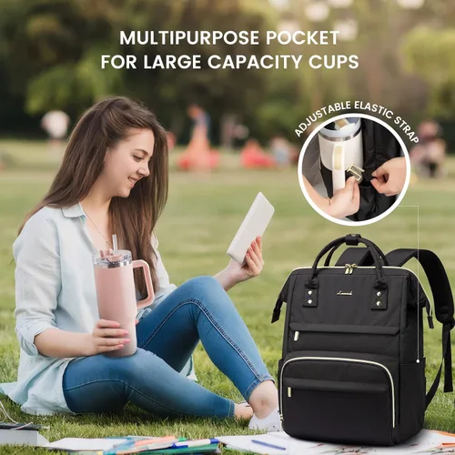 Vista 2 de Mochila para laptop LOVEVOOK para mujer, Negro, Mochilas Daypack