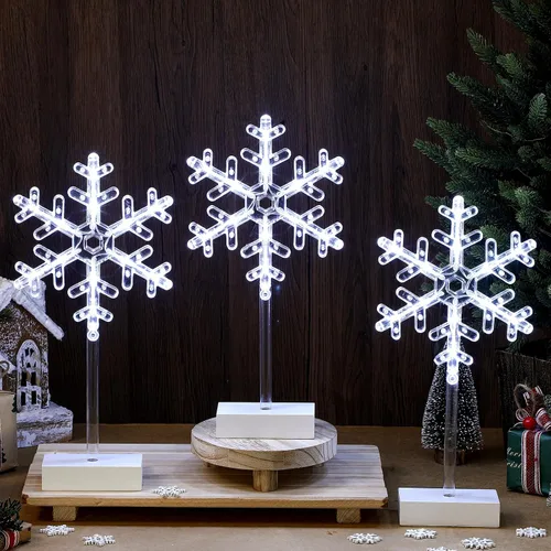 Vista 3 de Riakrum 3 piezas de luces de copo de nieve de Navidad, decoraciones de copo de nieve, decoración de mesa, luces nocturnas de Navidad, funciona
