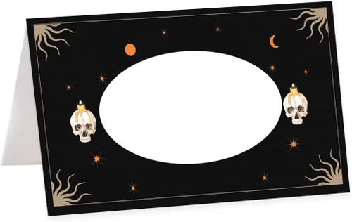 Vista 29 de Andaz Press Tarjetas de lugar con nombre de Halloween para colocar la mesa, etiquetas de alimentos en blanco para tarjetas de bufé de fiesta