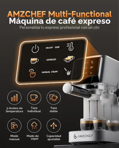 Vista 2 de AMZCHEF Cafetera de café espresso de 51 mm 20 bares – Cafetera profesional con espumador de leche, cafetera de espresso compacta de acero inoxidable