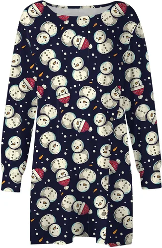 Vista 4 de ZPWSHI Fashion Women Round Neck Christmas Printing Button Long Sleeve Casual Loose Dress