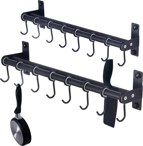 Vista 12 de Dseap - Estante para ollas - Barra colgante para ollas y sartenes con 8 ganchos, barras dobles, colgadores para ollas para la cocina, montado