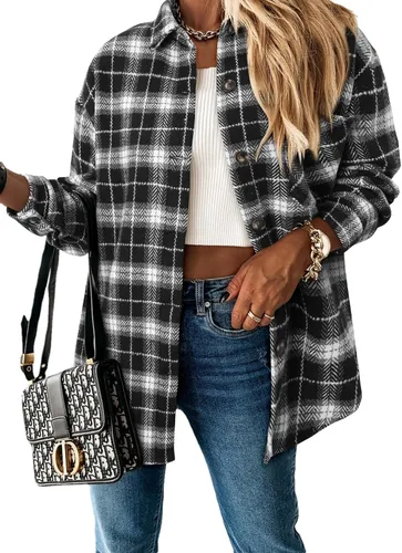 Vista 20 de ZOLUCKY Chaqueta de manga larga con botones para mujer, talla grande, blusas