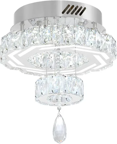 Vista 8 de Flashing God Candelabros de cristal modernos de 12 pulgadas, lámpara de techo de montaje empotrado, mini lámpara LED regulable para pasillo, lámpara