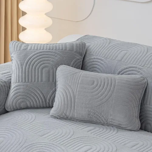 Vista 14 de vctops Funda de sofá de felpa de terciopelo con patrón geométrico acolchado para sofá modular, funda antideslizante y suave para perros, niños