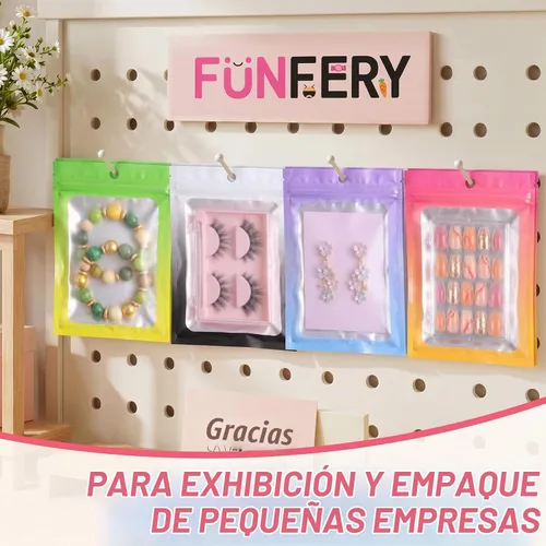 Vista 4 de Funfery Paquete de 100 bolsas resellables de Mylar transparentes, bolsas de embalaje degradadas para almacenamiento de alimentos, pequeñas empresas