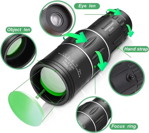 Vista 2 de Telescopio monocular de alta potencia 16X52, monoculares compactos de prisma HD para adultos, negro