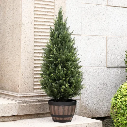 Vista 6 de Arbusto Artificial de Cedro de 3ft(35") para Exteriores, Resistente a la Luz Solar, Planta Frondosa en Maceta para Porche Interior del Hogar