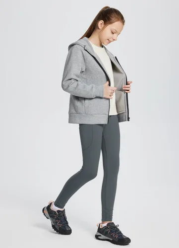 Vista 5 de BALEAF Leggings con forro polar para niñas, repelentes al agua, cintura alta, pantalones atléticos cálidos para invierno, senderismo, correr, yoga