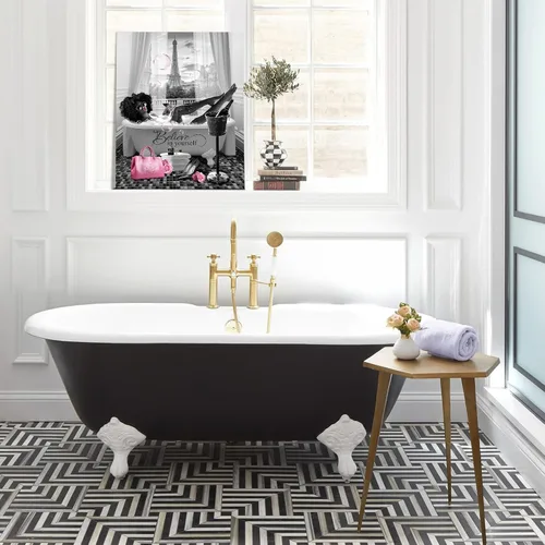 Vista 4 de Arte de pared afroamericano para decoración de baño, arte de pared de niña negra en la bañera, impresiones de lienzo moderno rosa decoración