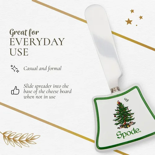 Vista 6 de Spode Juego de tabla y esparcidor de queso de árbol de Navidad (2 piezas) - Tabla de servir queso de madera de acacia de 13 pulgadas con esparcidor