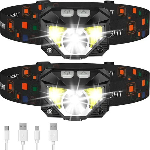 Vista 13 de LHKNL Linterna Frontal, Lúmenes LED Ultra Brillante Recargable con Luz Blanca y Roja, Paquete de 2 Lámparas de Cabeza Impermeables con Sensor