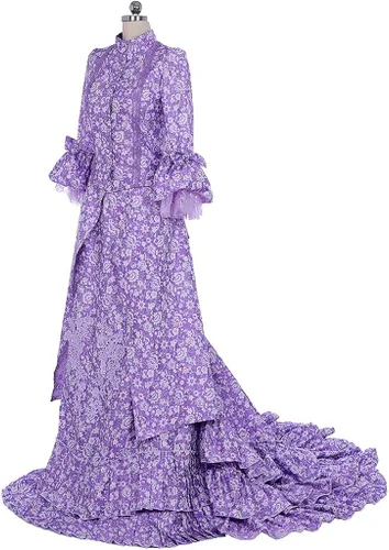 Vista 2 de Fortunehouse Histórica Guerra Civil Victorian Bustle Vestido Vestido Vestido Púrpura Floral