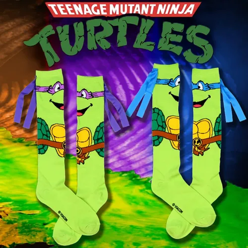 Vista 4 de Bioworld Calcetines altos hasta la rodilla con máscara de personaje de tortugas ninja