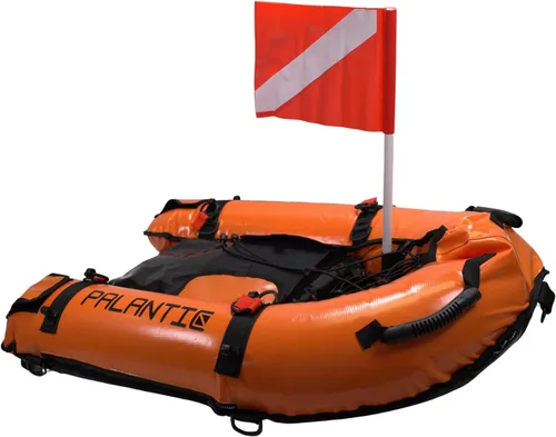 Vista 2 de Palantic Barco flotante inflable para pasarela de buceo con bandera de buceo y bomba de aire, naranja