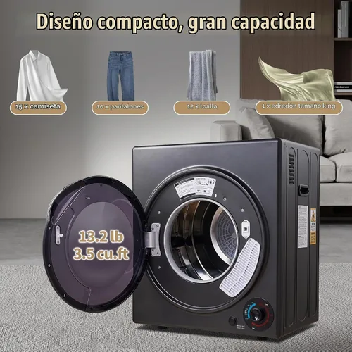Vista 7 de CTT Secadora de ropa portátil de 3.5 pies cúbicos, secadora compacta de 1500 W para apartamento, secadora de ropa de carga frontal con bañera