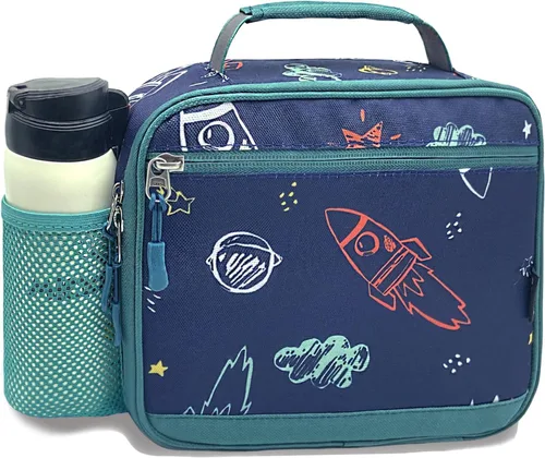 Vista 16 de Kulle - Lonchera de astronauta para niños, bolsa de almuerzo con tema espacial aislada, lonchera térmica reutilizable para niños, para la escuela