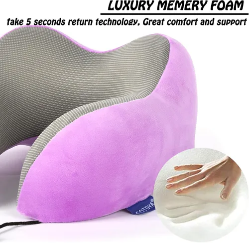 Vista 3 de Almohada de viaje, almohada cervical para dormir durante el viaje, hecha al 100 % de espuma viscoelástica pura, almohada suave, cómoda y de apoyo