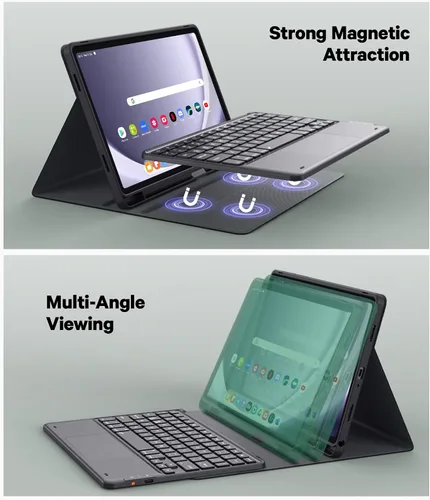 Vista 3 de GreenLaw Funda de teclado para Samsung Galaxy Tab A9 Plus de 11 pulgadas 2023, retroiluminación de 7 colores, trackpad inteligente, funda resistente