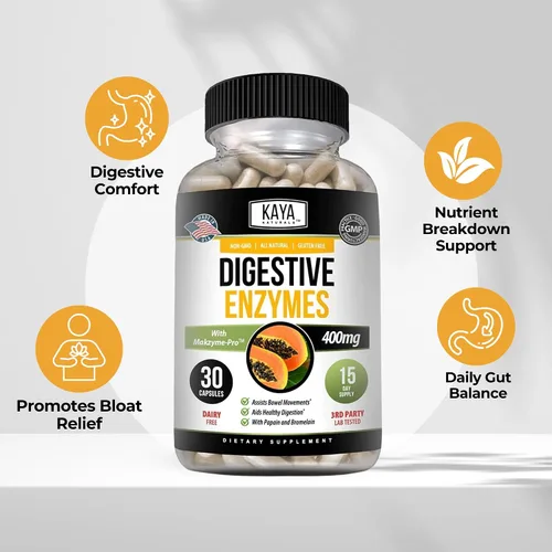 Vista 6 de Kaya Naturals Enzimas digestivas con prebióticos y probióticos - Píldoras para aliviar el estreñimiento y la hinchazón para mujeres y hombres