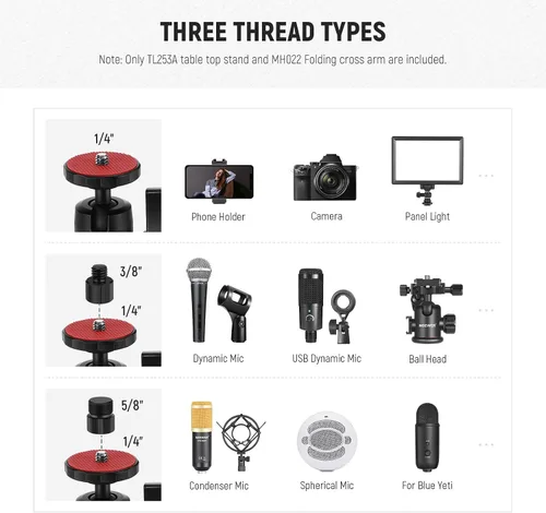 Vista 6 de NEEWER Kit de Soporte de Cámara Mejorado con Brazo de Boom Telescópico de Tres Pliegues (Carga Máxima 2lb), Soporte de Escritorio Telescópico