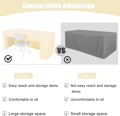 Vista 4 de Paquete de 2 manteles rectangulares ajustables con espalda abierta de 72 x 30 pulgadas, manteles beige para mesas de 6 pies, mantel ajustable