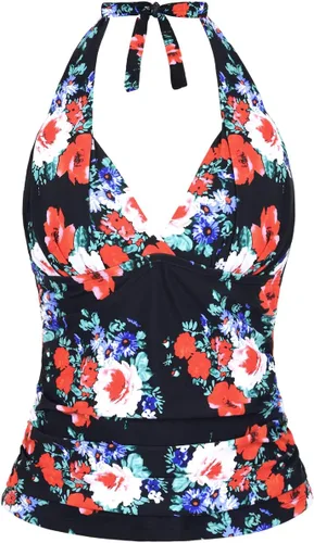 Vista 21 de Hilor - Parte superior de tankini para natación, con cuello profundo en V y halter, drapeado, para mujer Amaranto