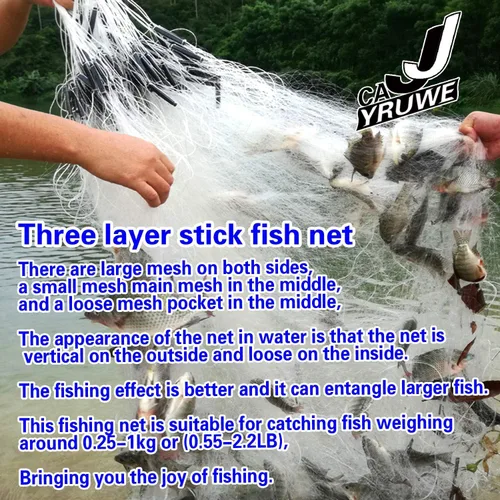 Vista 2 de Folding Fish Sticky Net Three Layer Mesh Nylon Floating Fishing Net Automatically Trap Catch Stick More Fish Easily Portable Folded Reuse Durable