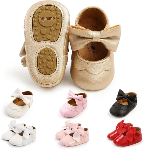 Vista 8 de QWZban Zapatos planos Mary Jane con Bownot antideslizante suela suave de piel sintética para recién nacidos, bebés, primeros caminantes
