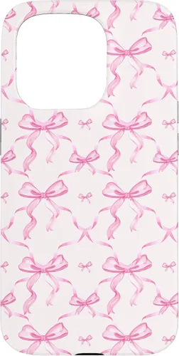 Vista 14 de Cintas y lazos estéticos rosas para iPhone 16 en estuche de acuarela
