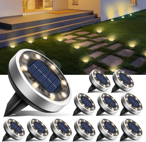 Vista 16 de Btfarm Paquete de 16 luces solares impermeables para exteriores, 8 luces LED solares para suelo