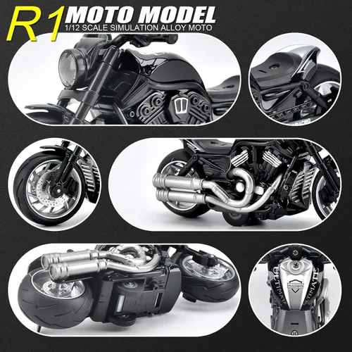Vista 6 de Motocicleta de juguete, juguete de motocicleta con sonidos y luces, modelo de motocicleta de aleación 1:12 para niños, juguete de motocicleta
