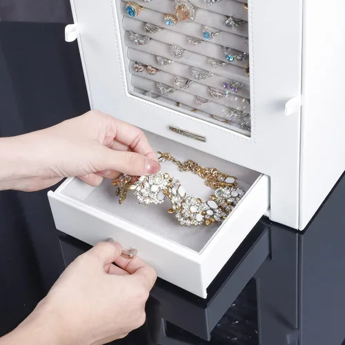 Vista 7 de Homde Organizador de joyas con ganchos de ventana de cristal real, regalo para mujeres, caja de joyería para collares, anillos, aretes, pulseras