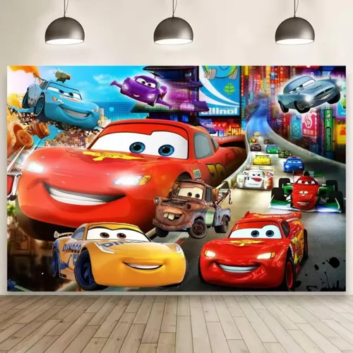 Vista 4 de 52 piezas de suministros para fiesta de cumpleaños de autos, juego de decoración de fiesta incluye cartel, telón de fondo, globos, remolinos