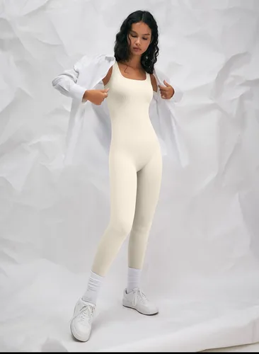 Vista 3 de GXIN Overol de yoga acanalado para mujer, sin mangas, de una pieza, para gimnasio, sin mangas, de moda