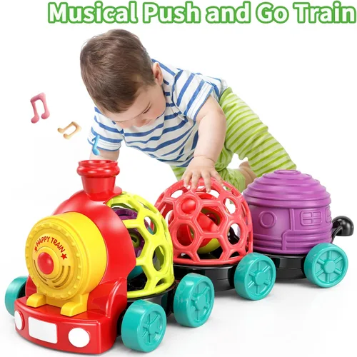Vista 2 de Tren de Juguete para Bebés, Juguete de Autos Suaves para Bebés de 6-12 Meses Regalos para Niños, Juguete de Tren Musical para Niños Pequeños de 1-3
