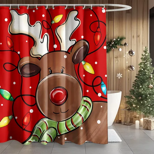 Vista 7 de Cortina de Ducha Feliz Navidad 72x72 Pulgadas Cortinas de Ducha de Reno Navideño para Baño con Ganchos Decoración Navideña de Baño Hogar Vacaciones