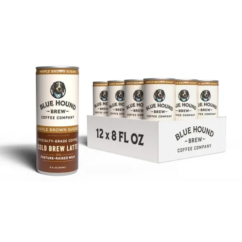 Vista 8 de Blue Hound Brew Cold Brew Latte Variety Pack Maple Brown Sugar + Salted Caramel 12 Cans (8 fl oz) Specialty-Grade Cold Brew, Organic Whole