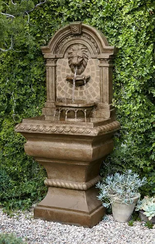 Vista 7 de Royal Lions Head - Fuente de suelo italiana grande de 51 pulgadas de alto para decoración al aire libre de piedra sintética con estatua de luz