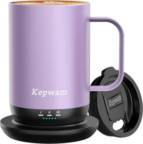 Vista 12 de Kepwam Taza de Café Autocalentante T1, Taza de Café Recargable Calentada de 16oz, Taza de Café Inteligente con Calentamiento Controlado por