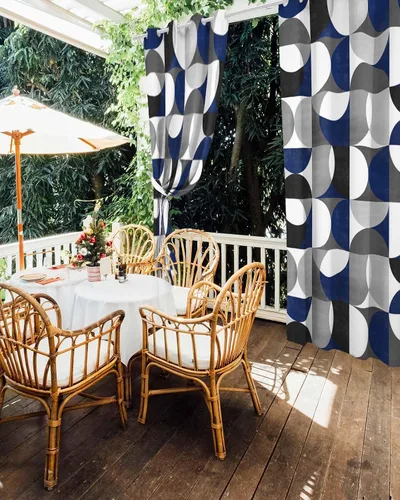 Vista 5 de Abstract Geomrtry Outdoor Curtains for Patio Waterproof Drapery,Grommet Window Curtain Drapes for Living