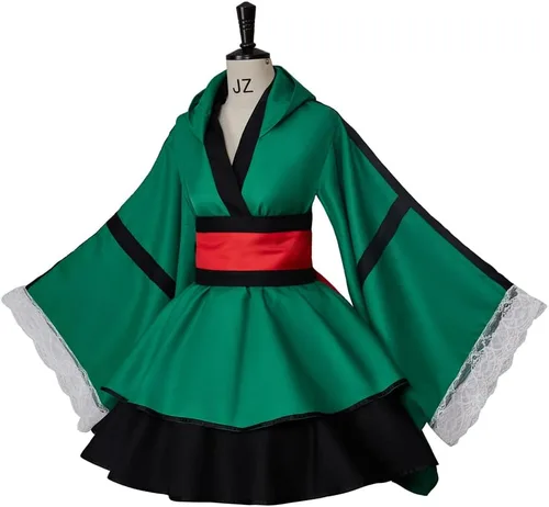 Vista 2 de RocailleCos Midoriya Izuku Deku - Disfraz de kimono para cosplay, vestido tipo kimono, uniforme de sirvienta de Lolita, vestido de Halloween