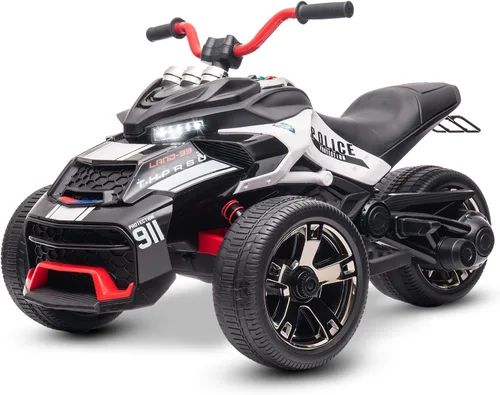 Vista 11 de Motocicleta eléctrica para niños de 12 V, rueda eléctrica de 3 ruedas, con luces LED, neumáticos EVA, velocidad alta y baja, bocina, música, negro