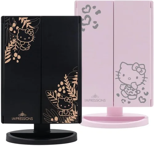 Vista 6 de Impressions Vanity Espejo Hello Kitty con Luces, Espejo de Maquillaje LED Tríptico de Tres Tonos con Sensor Táctil y Tres Paneles de Espejo Negro