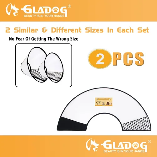 Vista 2 de Collar de cono suave para perro, 2 piezas (para tamaño exacto) cono de plástico flexible para perros después de la cirugía, collar de recuperación