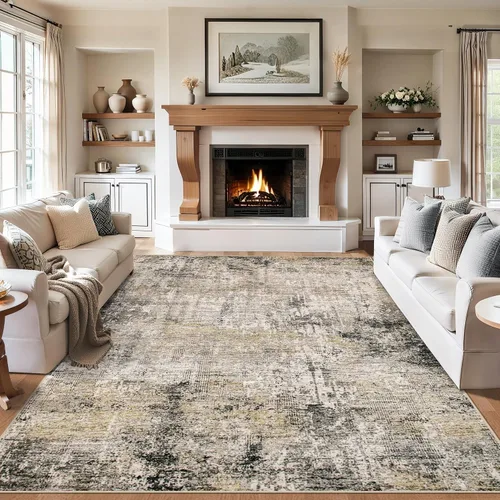 Vista 17 de Area Rugs - Alfombra para sala de estar, 4 x 6, lavable, moderna, abstracta, suave, neutra, antideslizante, grande para interiores, resistente a